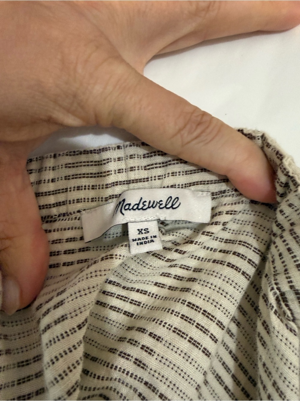 Madewell XS Striped Smocked Mini Dress Linen Blend Pockets Cottagecore - Picture 3 of 4